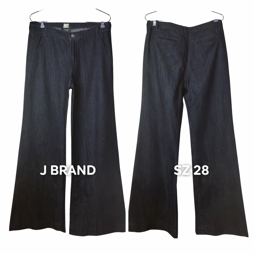 J Brand Wide Leg Flare Jeans Sz 28 Dark Wash Y2K Made in USA Cotton Linen Denim